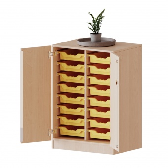 ErgoTray Schrank, 2reihig, 2,5 OH, zweitürig, fahrbar, mit 16 flachen Boxen, B/H/T 70,3x100x50cm 